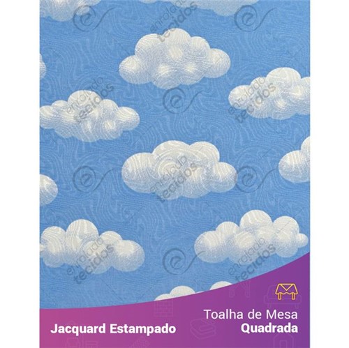 Toalha de Mesa Quadrada em Tecido Jacquard Estampado Nuvem Azul 1,40m X 1,40m