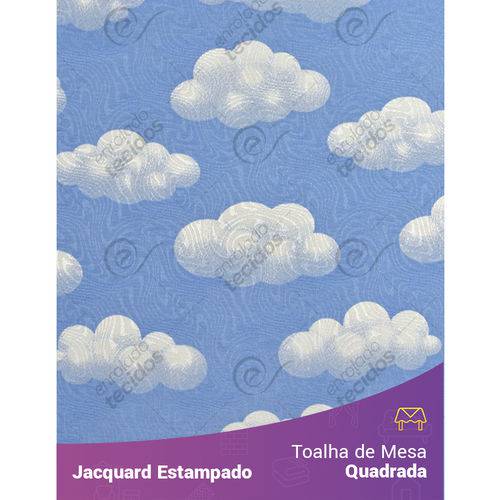 Toalha de Mesa Quadrada em Tecido Jacquard Estampado Nuvem Azul