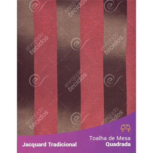 Toalha de Mesa Quadrada em Tecido Jacquard Marrom e Vermelho Listrado Tradicional 1,40m X 1,40m
