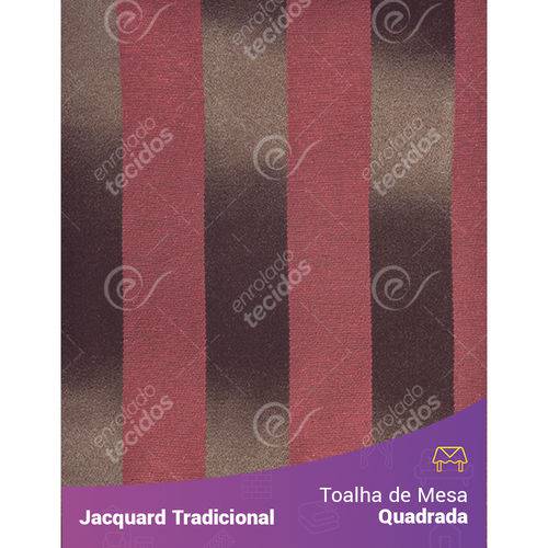 Toalha de Mesa Quadrada em Tecido Jacquard Marrom e Vermelho Listrado Tradicional