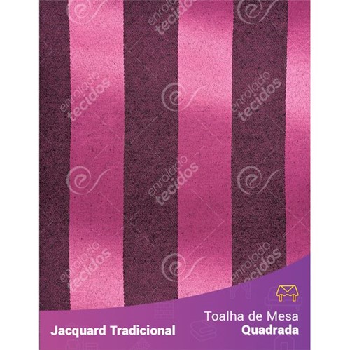 Toalha de Mesa Quadrada em Tecido Jacquard Pink e Preto Listrado Tradicional 1,40m X 1,40m
