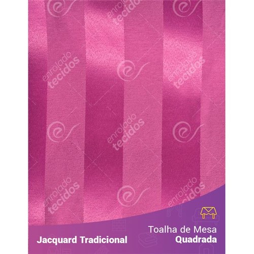 Toalha de Mesa Quadrada em Tecido Jacquard Pink Listrado Tradicional 1,40m X 1,40m