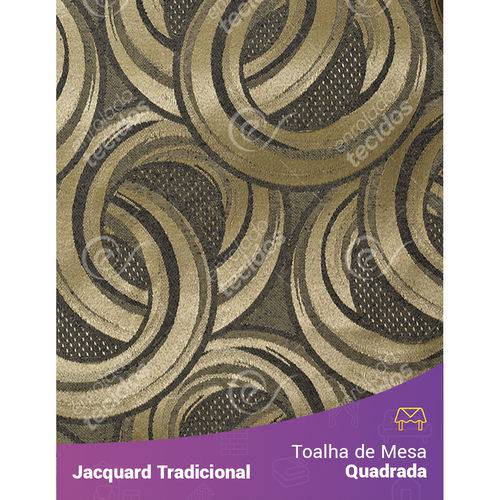 Toalha de Mesa Quadrada em Tecido Jacquard Preto e Dourado Argolas Tradicional