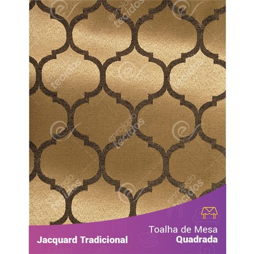Toalha de Mesa Quadrada em Tecido Jacquard Preto e Dourado Geométrico Tradicional 1,40m X 1,40m