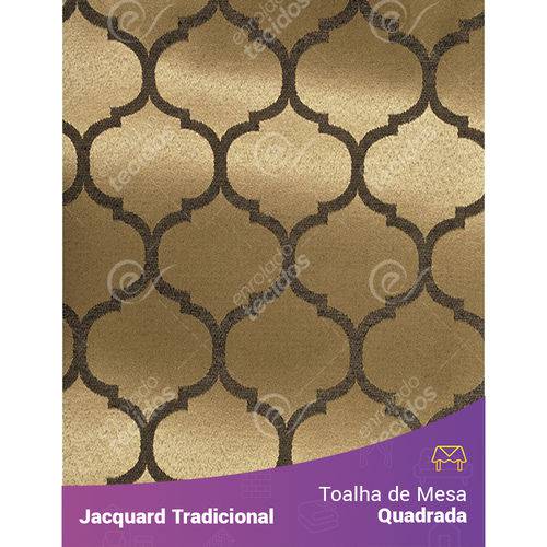 Toalha de Mesa Quadrada em Tecido Jacquard Preto e Dourado Geométrico Tradicional