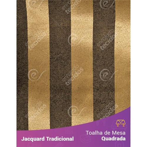 Toalha de Mesa Quadrada em Tecido Jacquard Preto e Dourado Listrado Tradicional 1,40m X 1,40m