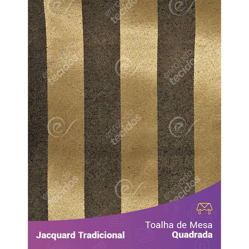 Toalha de Mesa Quadrada em Tecido Jacquard Preto e Dourado Listrado Tradicional