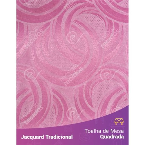 Toalha de Mesa Quadrada em Tecido Jacquard Rosa Bebê Argolas Tradicional 1,40m X 1,40m