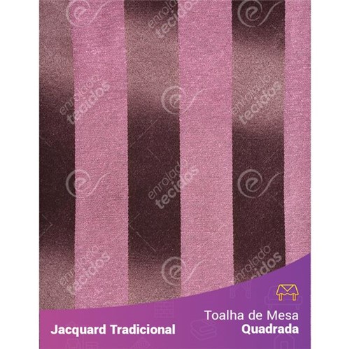 Toalha de Mesa Quadrada em Tecido Jacquard Rosa e Marrom Listrado Tradicional 1,40m X 1,40m