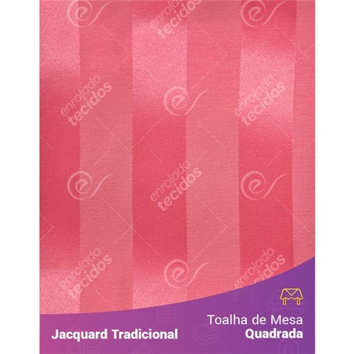Toalha de Mesa Quadrada em Tecido Jacquard Rosa Goiaba Listrado Tradicional 1,40m X 1,40m