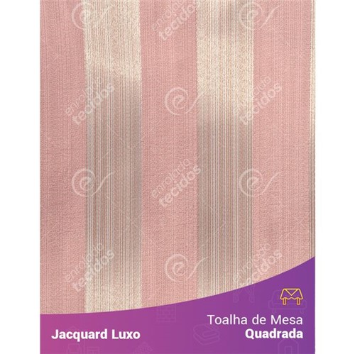 Toalha de Mesa Quadrada em Tecido Jacquard Rosa Listrado Luxo 1,40m X 1,40m