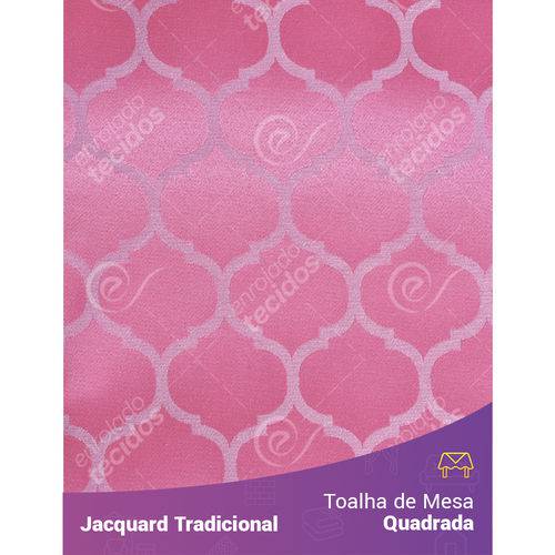 Toalha de Mesa Quadrada em Tecido Jacquard Rosa Pink Chiclete Geométrico Tradicional