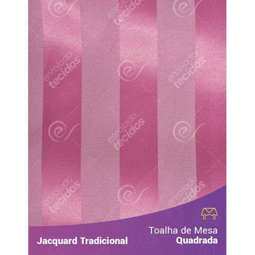 Toalha de Mesa Quadrada em Tecido Jacquard Rosa Pink Chiclete Listrado Tradicional