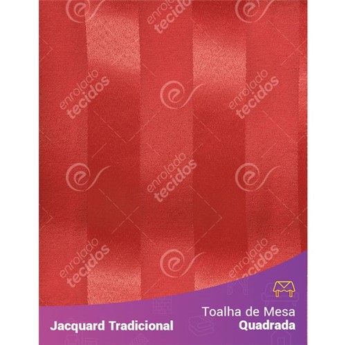 Toalha de Mesa Quadrada em Tecido Jacquard Vermelho Listrado Tradicional 1,40m X 1,40m