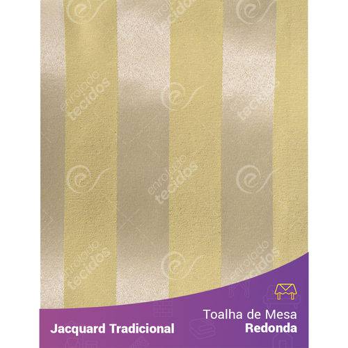 Toalha de Mesa Redonda em Tecido Jacquard Amarelo Listrado Tradicional
