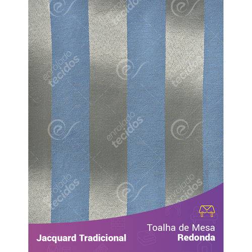 Toalha de Mesa Redonda em Tecido Jacquard Azul e Dourado Listrado Tradicional