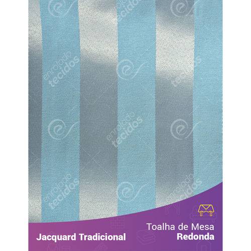 Toalha de Mesa Redonda em Tecido Jacquard Azul e Prata Frozen Listrado Tradicional