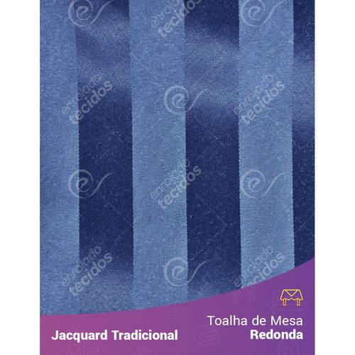 Toalha de Mesa Redonda em Tecido Jacquard Azul Escuro Listrado Tradicional