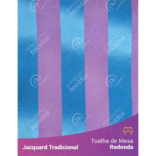 Toalha de Mesa Redonda em Tecido Jacquard Azul Frozen e Rosa Listrado Tradicional 2,80m