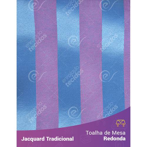Toalha de Mesa Redonda em Tecido Jacquard Azul Frozen e Rosa Listrado Tradicional