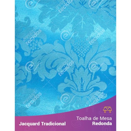 Toalha de Mesa Redonda em Tecido Jacquard Azul Frozen Medalhão Tradicional 2,80m