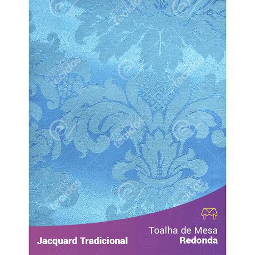 Toalha de Mesa Redonda em Tecido Jacquard Azul Frozen Medalhão Tradicional