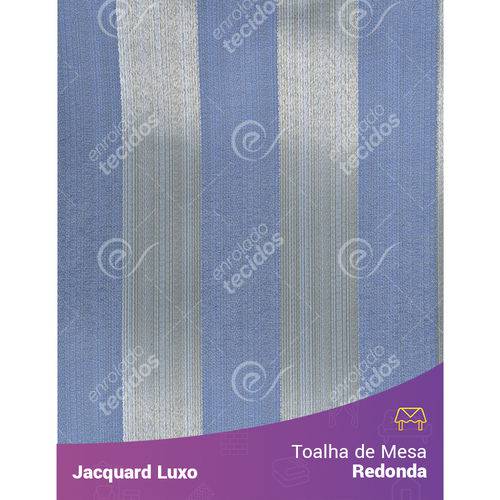Toalha de Mesa Redonda em Tecido Jacquard Azul Listrado Luxo