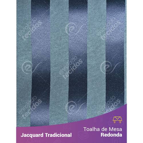 Toalha de Mesa Redonda em Tecido Jacquard Azul Marinho e Turquesa Listrado Tradicional