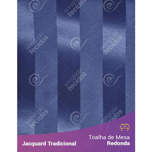 Toalha de Mesa Redonda em Tecido Jacquard Azul Marinho Listrado Tradicional