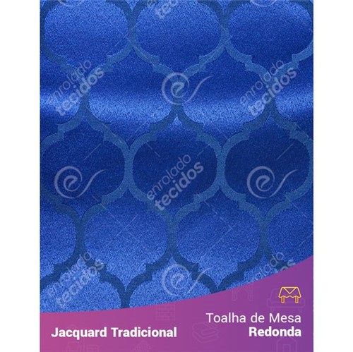 Toalha de Mesa Redonda em Tecido Jacquard Azul Royal Geométrico Tradicional 2,80m