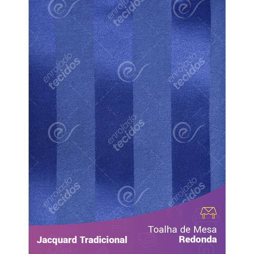 Toalha de Mesa Redonda em Tecido Jacquard Azul Royal Listrado Tradicional
