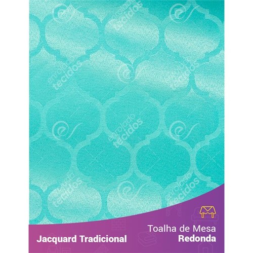 Toalha de Mesa Redonda em Tecido Jacquard Azul Tiffany Geométrico Tradicional 2,80m
