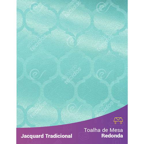 Toalha de Mesa Redonda em Tecido Jacquard Azul Tiffany Geométrico Tradicional