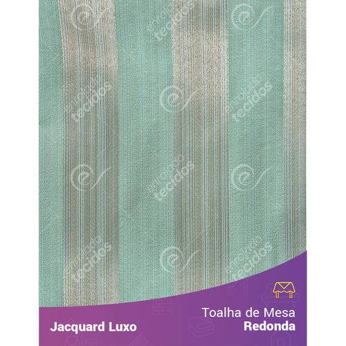 Toalha de Mesa Redonda em Tecido Jacquard Azul Tiffany Listrado Luxo