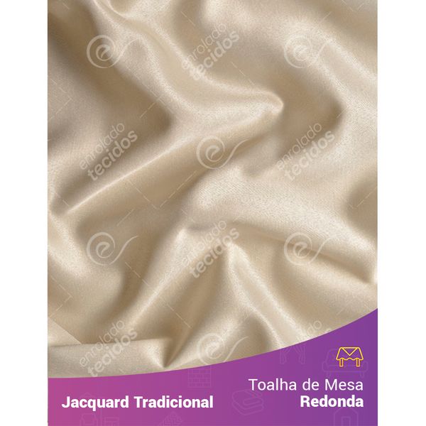 Toalha de Mesa Redonda em Tecido Jacquard Bege e Marfim Liso Tradicional 2,80m
