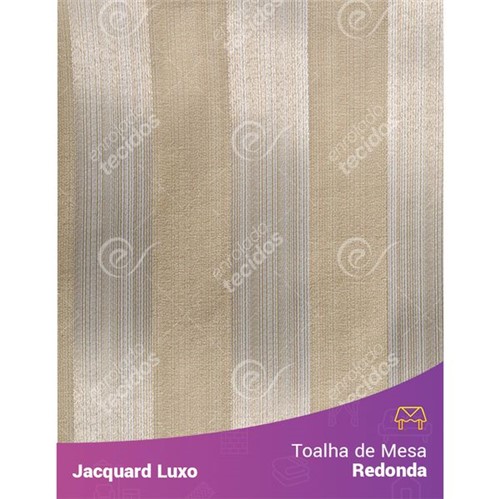 Toalha de Mesa Redonda em Tecido Jacquard Bege Listrado Luxo 2,80m