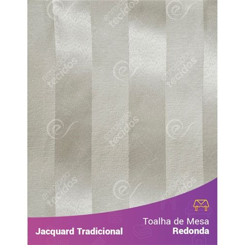 Toalha de Mesa Redonda em Tecido Jacquard Bege Marfim Listrado Tradicional 2,80m
