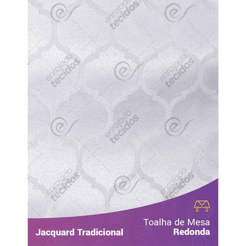 Toalha de Mesa Redonda em Tecido Jacquard Branco Geométrico Tradicional