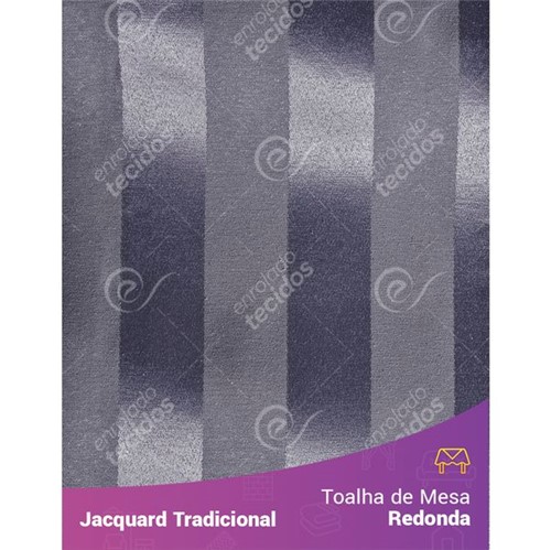 Toalha de Mesa Redonda em Tecido Jacquard Cinza Chumbo Listrado Tradicional 2,80m