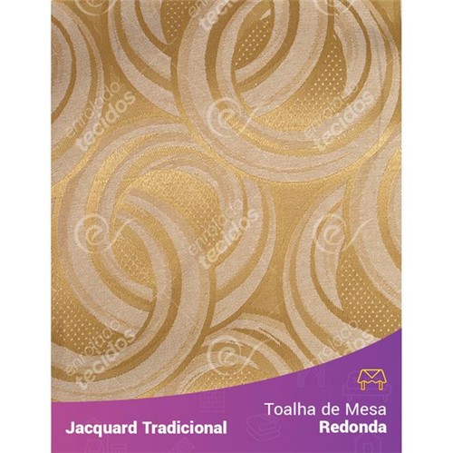Toalha de Mesa Redonda em Tecido Jacquard Dourado Argolas Tradicional 2,80m