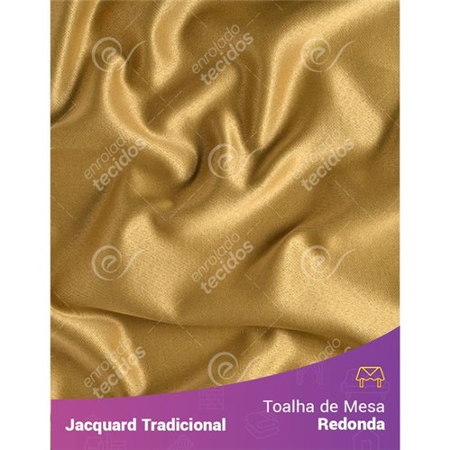Toalha de Mesa Redonda em Tecido Jacquard Dourado e Preto Liso Tradicional 2,80m