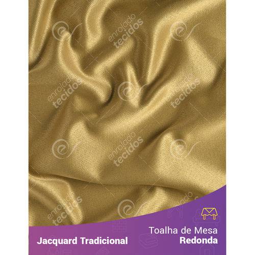 Toalha de Mesa Redonda em Tecido Jacquard Dourado e Preto Liso Tradicional