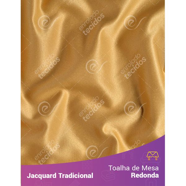 Toalha de Mesa Redonda em Tecido Jacquard Dourado Liso Tradicional 2,80m