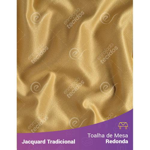 Toalha de Mesa Redonda em Tecido Jacquard Dourado Liso Tradicional