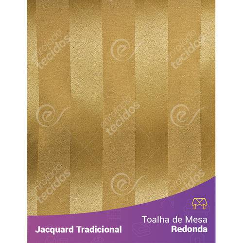 Toalha de Mesa Redonda em Tecido Jacquard Dourado Ouro Vibrante Listrado Tradicional