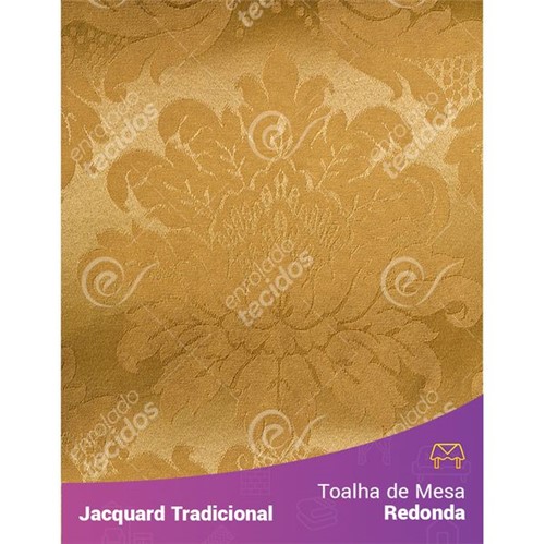 Toalha de Mesa Redonda em Tecido Jacquard Dourado Ouro Vibrante Medalhão Tradicional 2,80m