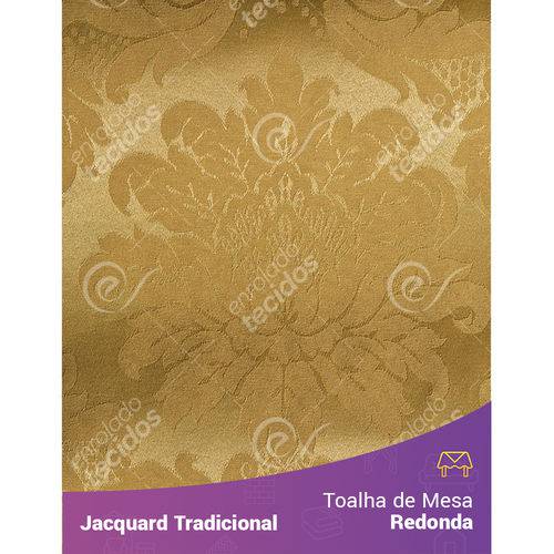 Toalha de Mesa Redonda em Tecido Jacquard Dourado Ouro Vibrante Medalhão Tradicional