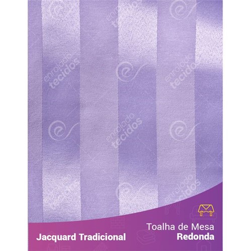Toalha de Mesa Redonda em Tecido Jacquard Lilás Listrado Tradicional 2,80m