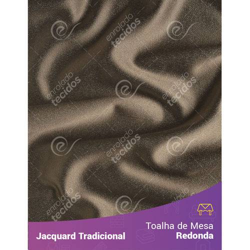 Toalha de Mesa Redonda em Tecido Jacquard Marrom e Turquesa Liso Tradicional