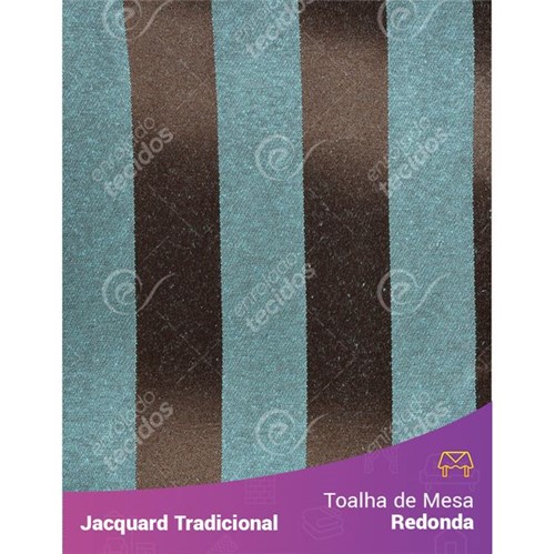 Toalha de Mesa Redonda em Tecido Jacquard Marrom e Turquesa Listrado Tradicional 2,80m